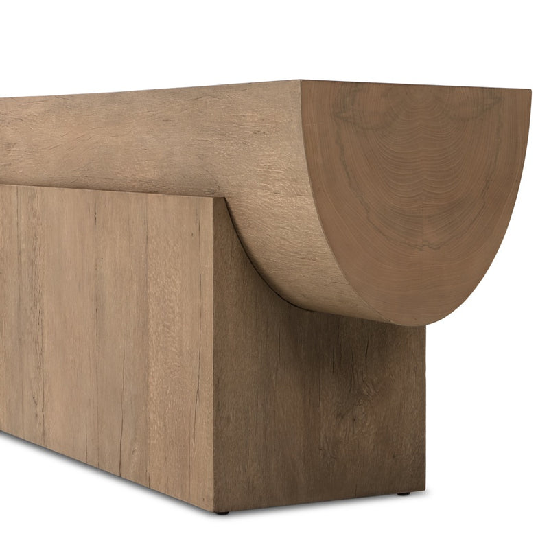 Elbert Console Table Rustic Oak Veneer Angled Side View Four Hands