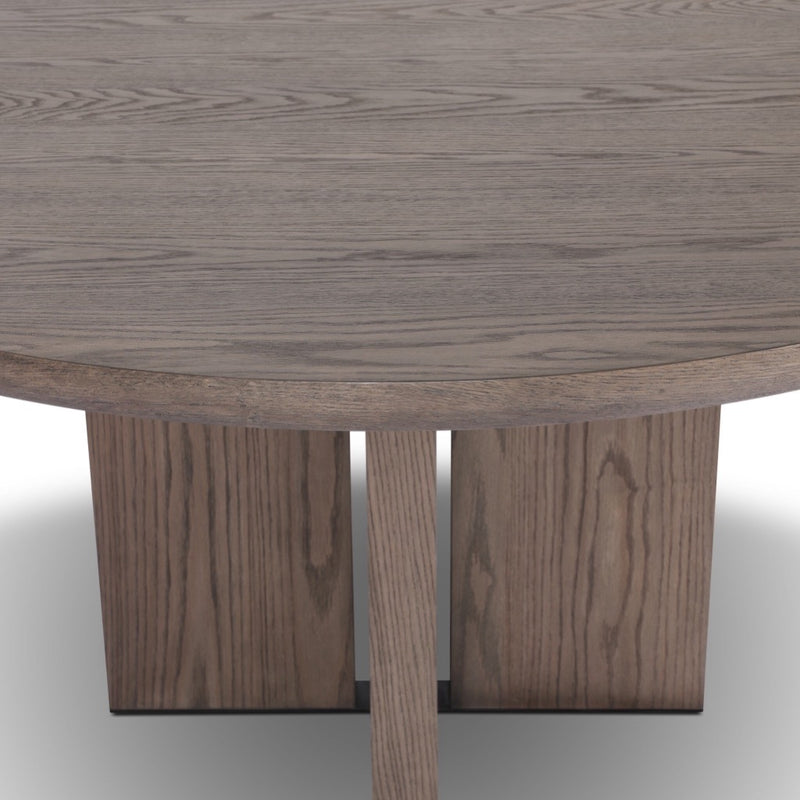 Four Hands Ernest Round Dining Table top and base view 