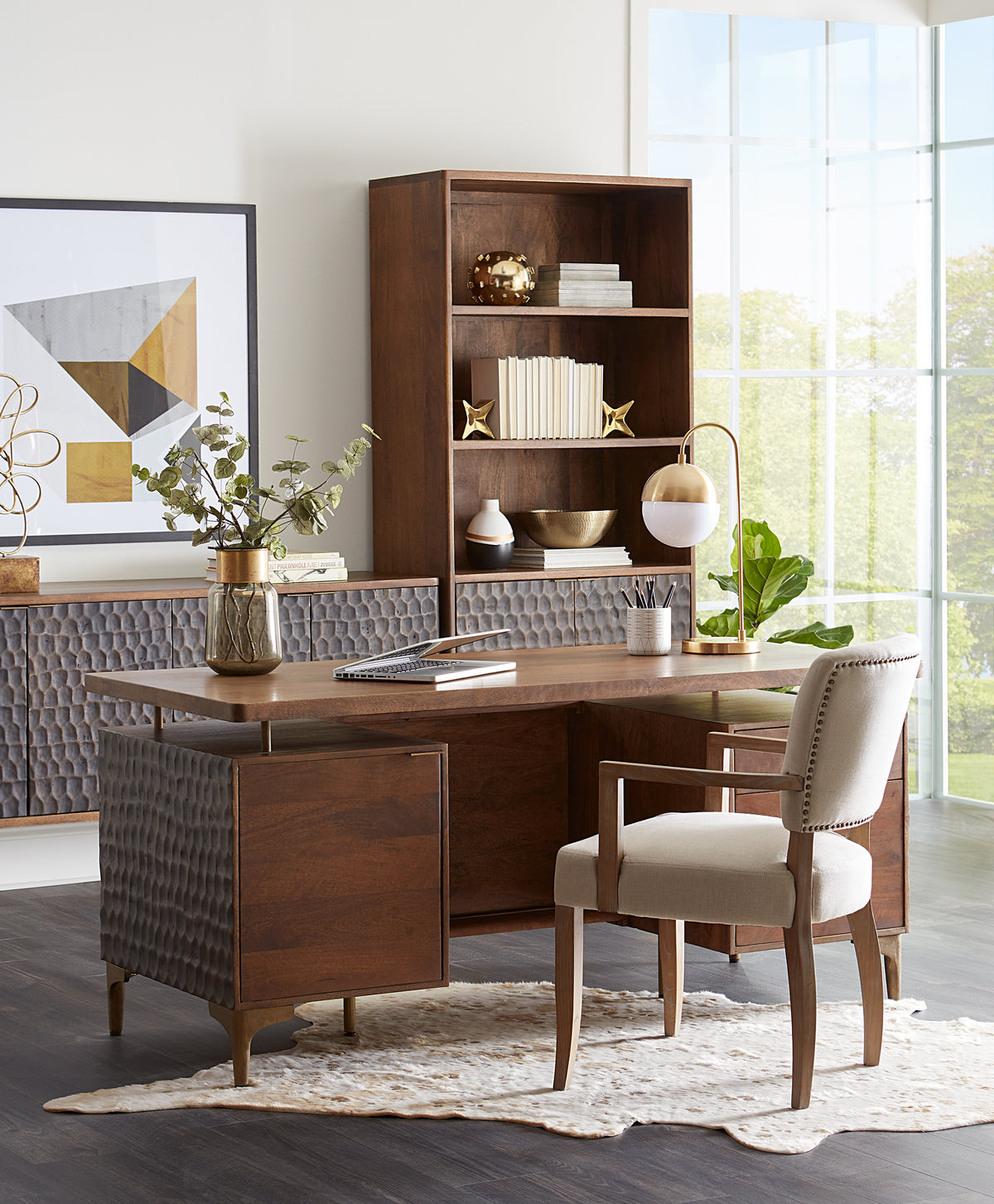The Santa Cruz Office Desk, bookcase and sideboard make a beautiful pairing for a full home office set up.