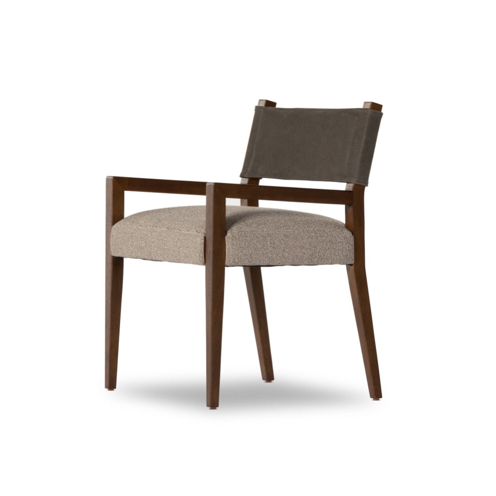 Ferris Dining Armchair Nubuck Charcoal Angled View Four Hands