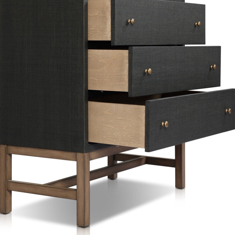 Four Hands Fiona Tall Dresser low angled open drawer side view