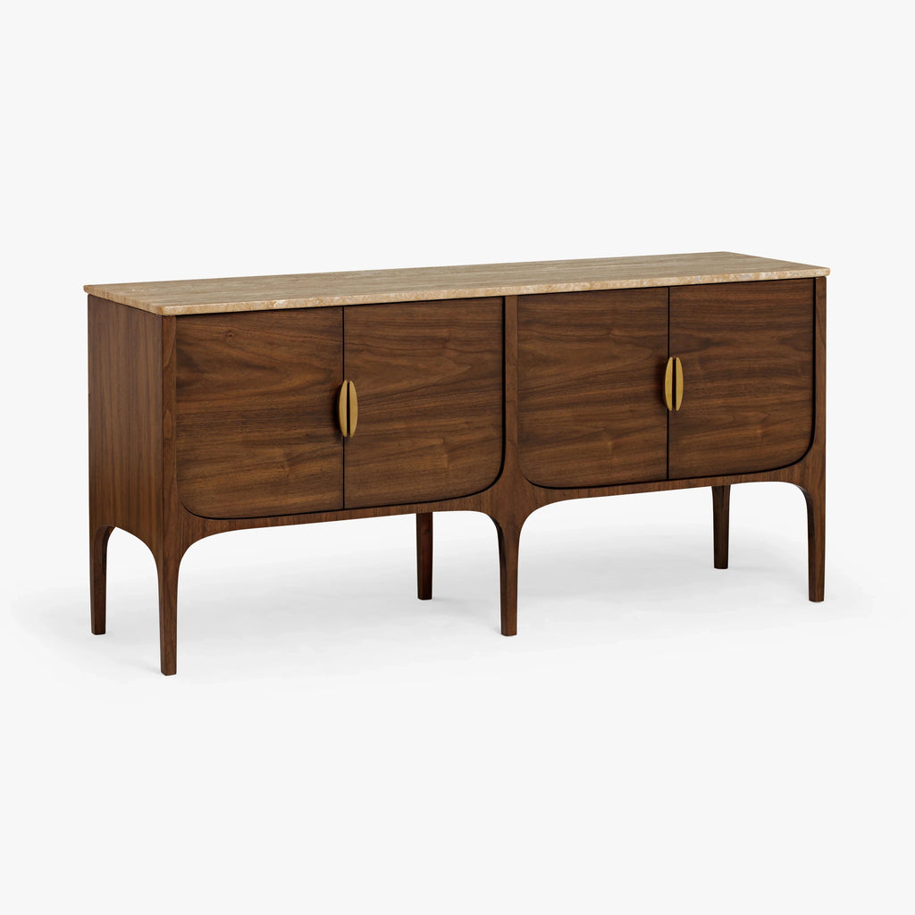 Co.House Designs Fontaine Buffet Walnut & Travertine Angled View