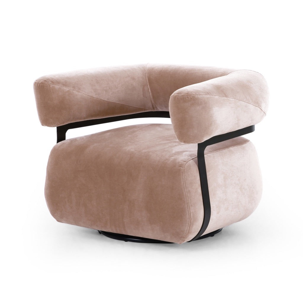 Gareth Swivel Chair Surrey Fawn Angled View Four Hands