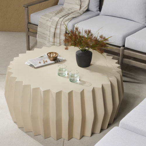 Gem Outdoor Coffee Table Parchment White Staged View Four Hands