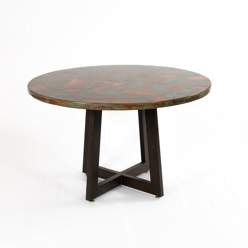 Graysill Copper Dining Table - Round - Verde Medley Patina - Brown Base