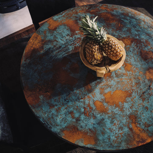 Verde Medley Copper Patina Finish Example - Verdegris - Hammered Copper Texture Round Tabletop