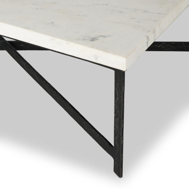 Hammered Iron Coffee Table White Marble Corner and Iron Base Detail 236010-002