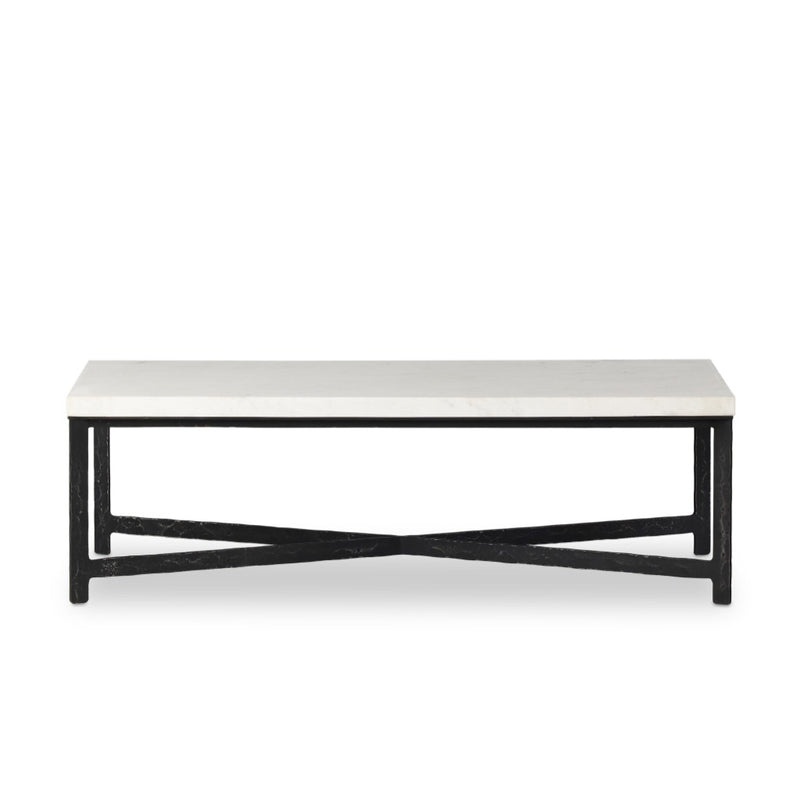 Hammered Iron Coffee Table White Marble Back View Four Hands