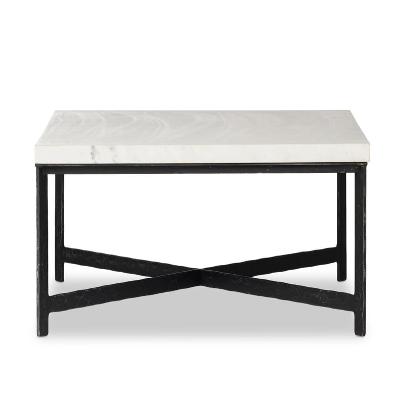 Hammered Iron Coffee Table White Marble Side View 236010-002