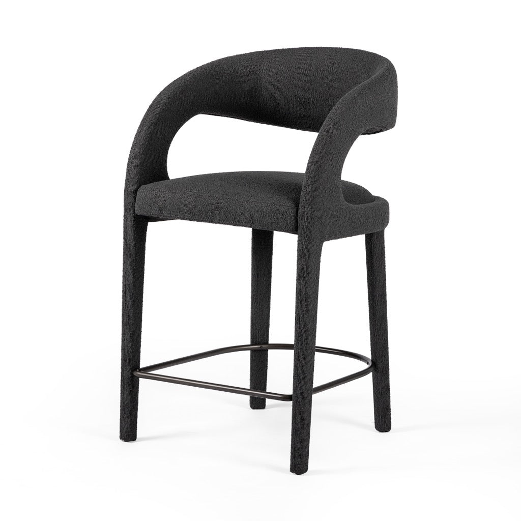 Hawkins Counter Stool Fiqa Boucle Charcoal Angled View Four Hands