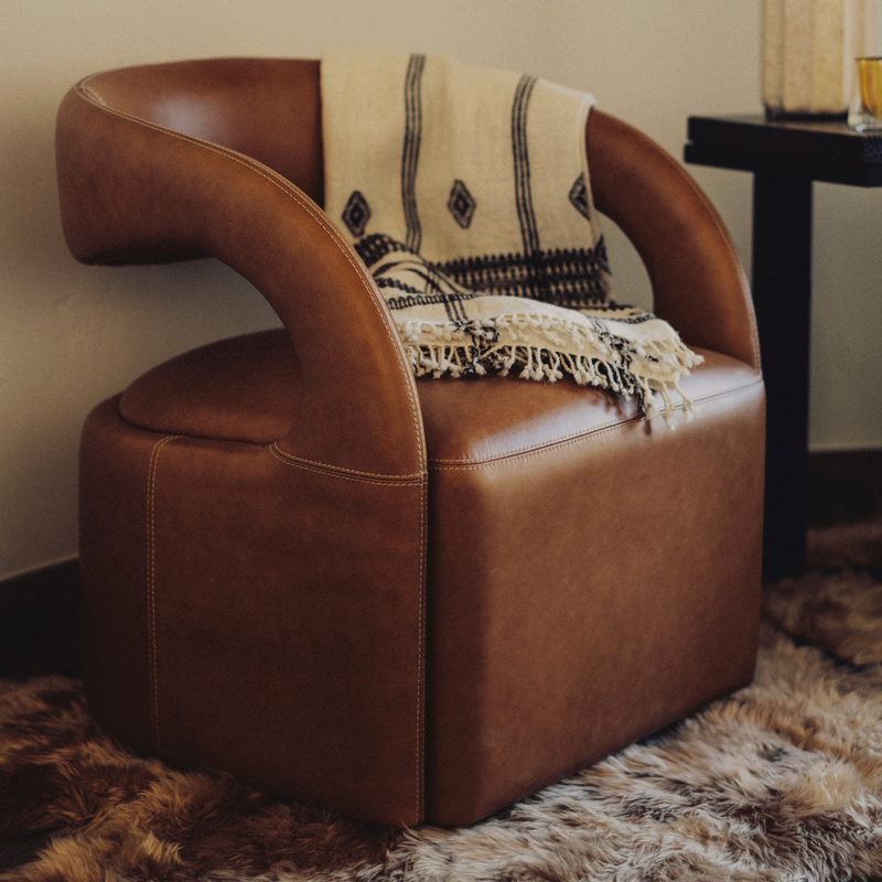 Hawkins Top-Grain Leather Swivel Chair | Four Hands