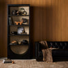 Higgs Bookcase Brushed Ebony Oak Veneer Staged View Four Hands