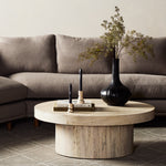 Hudson Pedestal Coffee Table Bleached Spalted Staged View Four Hands