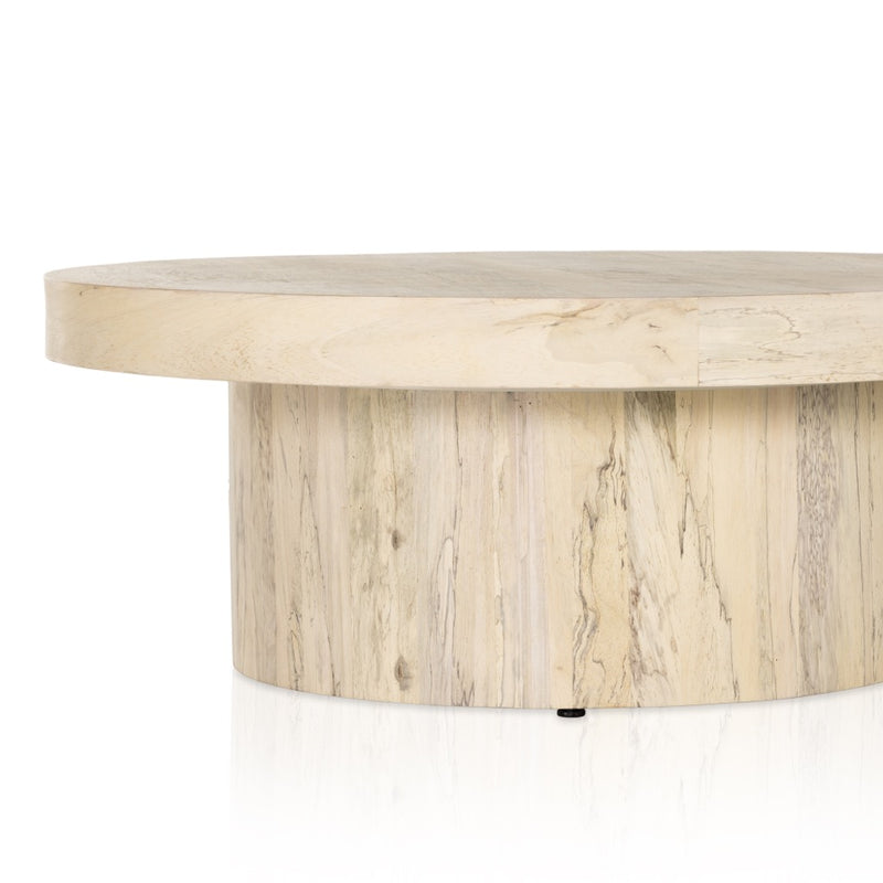 Four Hands Hudson Pedestal Coffee Table Bleached Spalted Rounded Edge