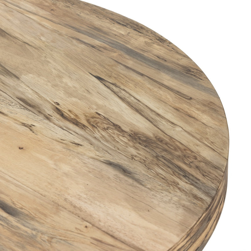 Four Hands Hudson Pedestal Coffee Table Spalted Primavera Rounded Edge