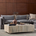 Hudson Rectangle Coffee Table Bleached Spalted Primavera Staged View Four Hands