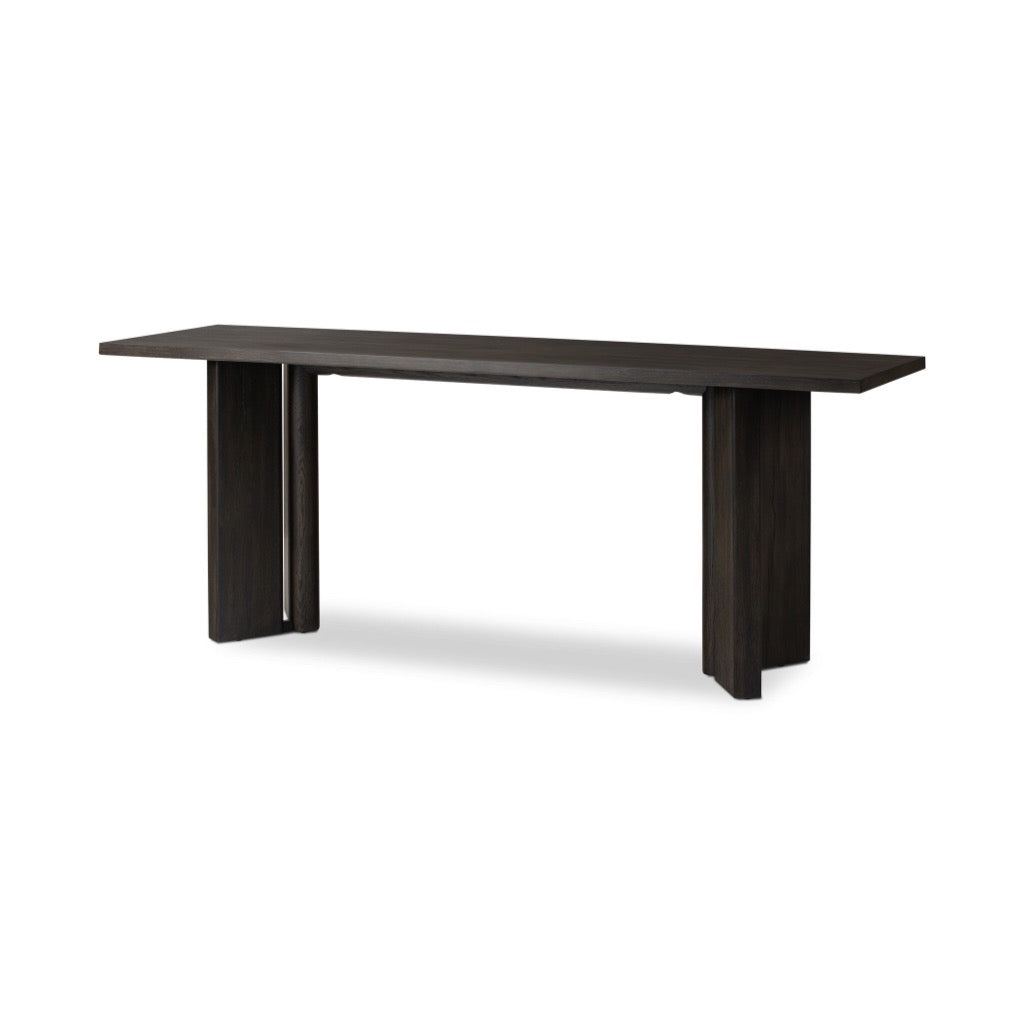 Huxley Console Table Smoked Black Veneer Angled View Four Hands 