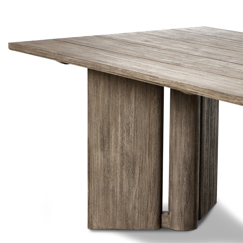 Four Hands Huxley Outdoor Dining Table 110" leg and tabletop view 