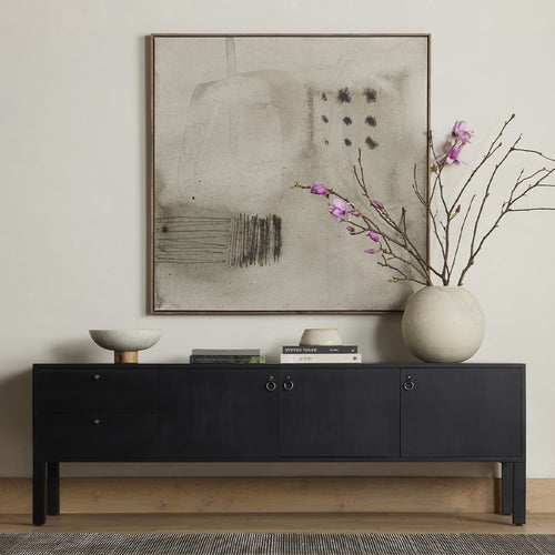Isador Media Console Black Wash Poplar Staged View Four Hands