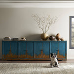It Takes an Hour Sideboard Distressed Blue Staged View in Living Room Four Hands