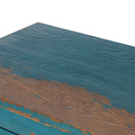 It Takes an Hour Sideboard Distressed Blue Tabletop Chipping Detail Four Hands