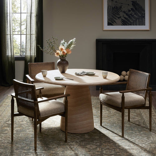 Janice Dining Table Sand Striae Staged View in Dining Room Four Hands