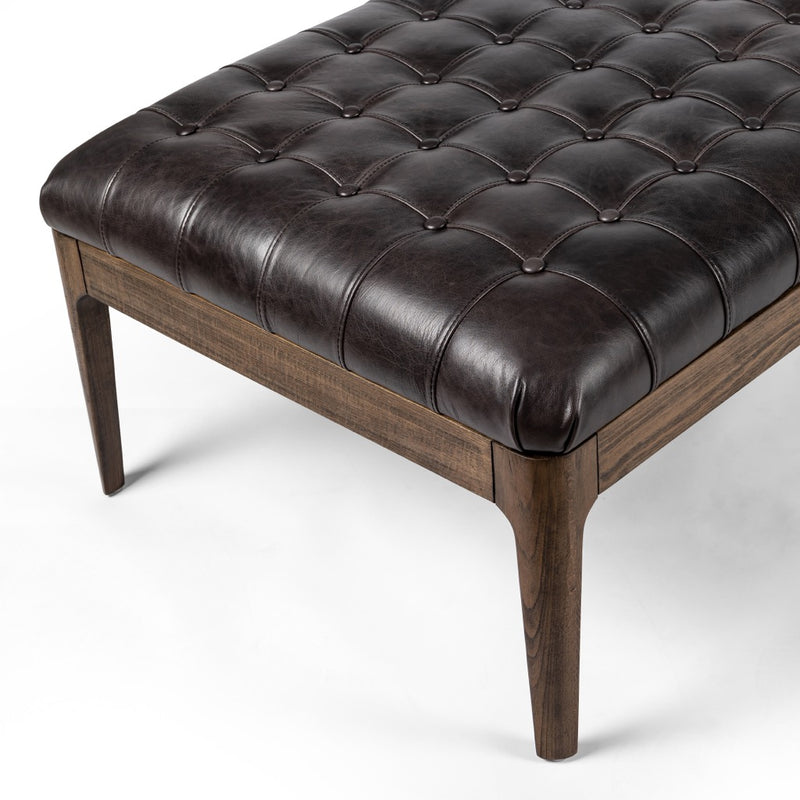 Four Hands Joanna Bench Sonoma Black Top Grain Leather Tufted Seating
