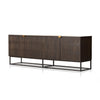 Kelby Closed Media Console Carved Vintage Brown Angled View Four Hands