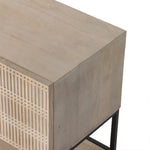 Kelby Small Media Cabinet Light Wash Mango Wood Corner Detail 101360-005