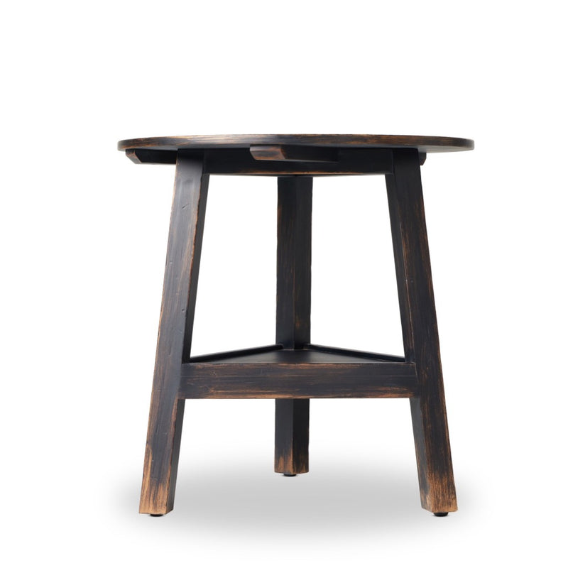 Four Hands Kickapoo River Cricket Table by Van Thiel Distressed Black Side View