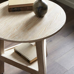 Four Hands Kickapoo River Cricket Table by Van Thiel Natural Pine Veneer Tabletop Staged View