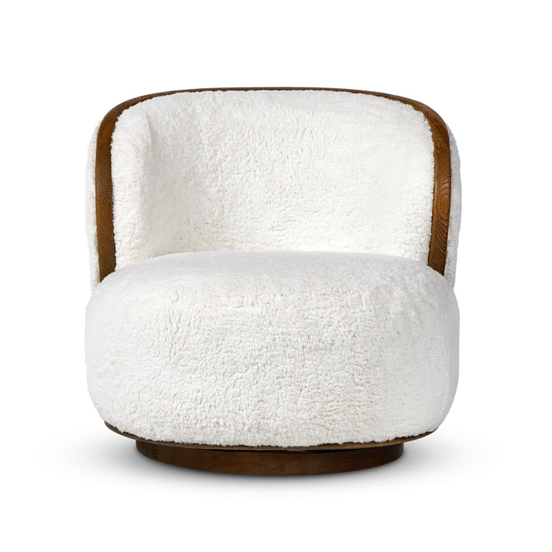 Kittridge Swivel Chair Ivory Angora Front Facing View 237751-001