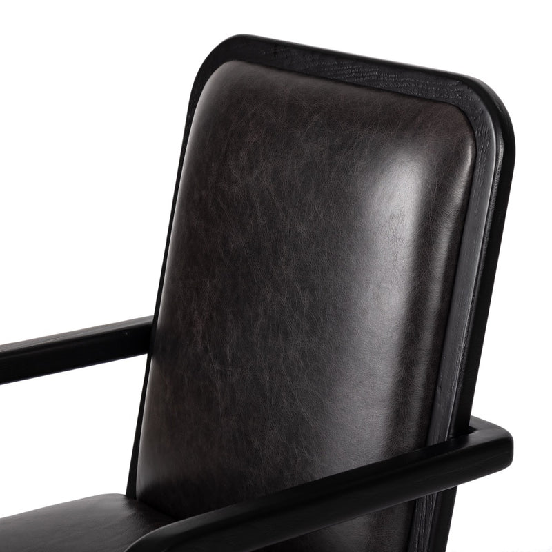 Lacey Desk Chair Brushed Ebony Top Grain Leather Backrest Four Hands