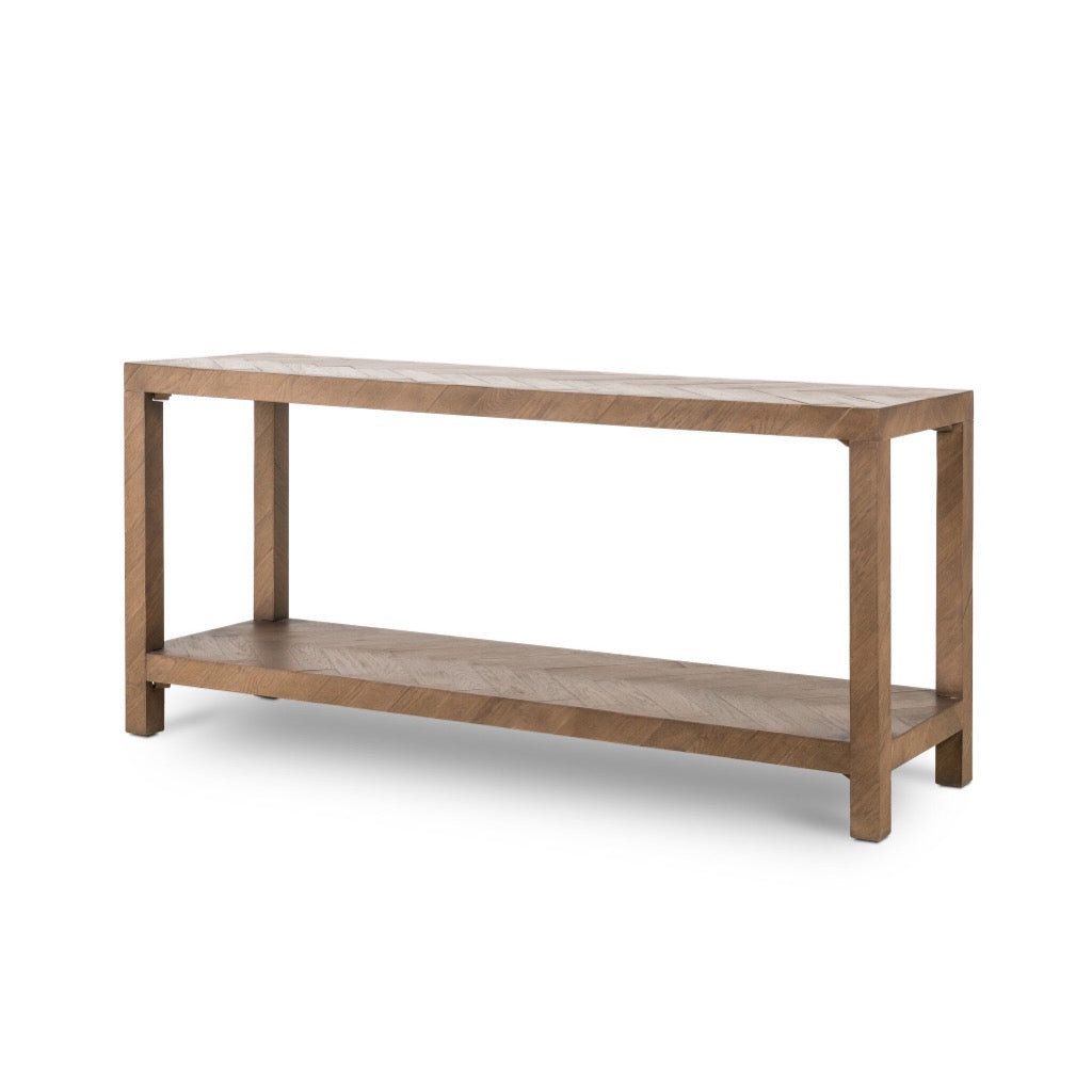 Lamar Console Table Matte Brown Veneer Angled View Four Hands
