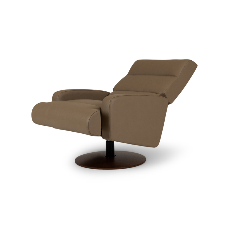 American Leather Lennox Comfort Relax Recliner Bison Champagne Angled Reclined View