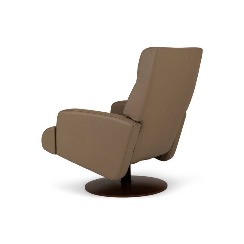 Lennox Comfort Relax Recliner Bison Champagne Angled Back View American Leather