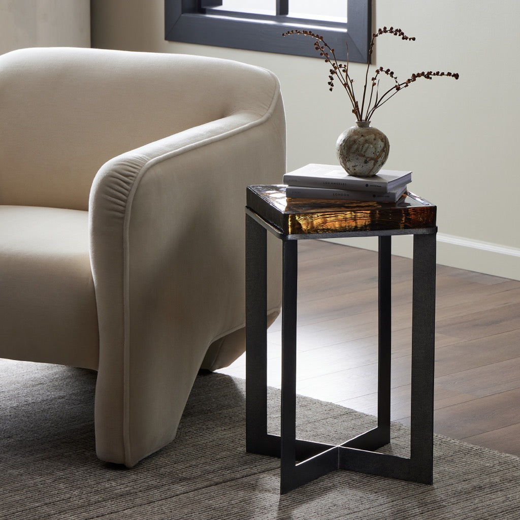 Four Hands Lennie Cast Glass End Table - Amber Cast Glass – Artesanos ...