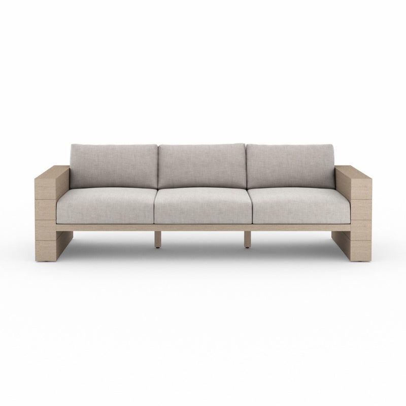 Four Hands Leroy Outdoor Sofa, Washed Brown front view 
