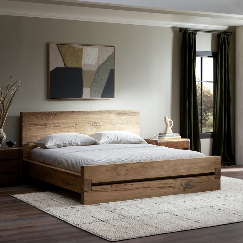 Lia Bed Natural Reclaimed French Oak Staged View in Bedroom 242174-001