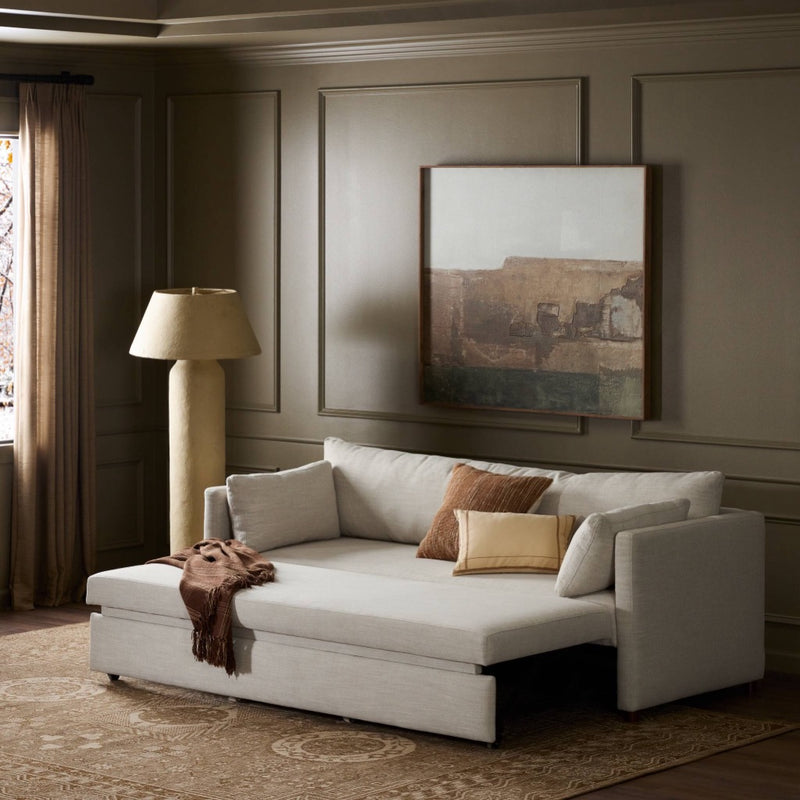 Four Hands Lincoln Sleeper Sofa staged view open bed