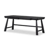 Lorik Desk Worn Black Acacia Angled View Open Drawers Four Hands