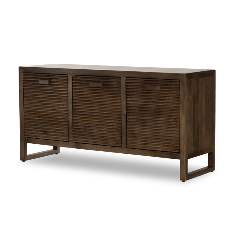 Lorne Media Console Dusty Reeded Brown Angled View Four Hands