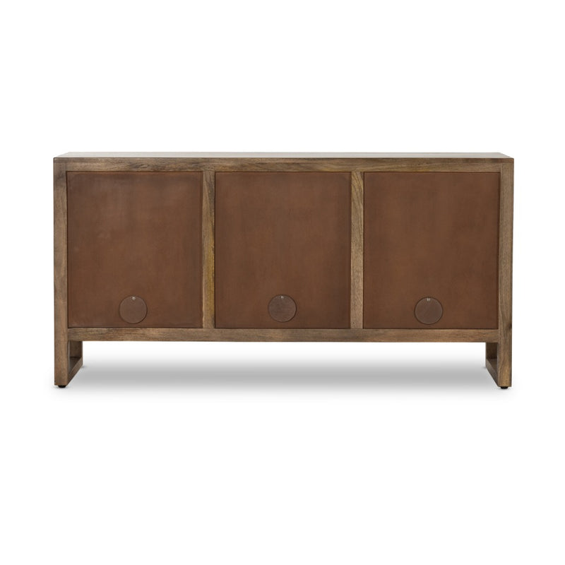 Lorne Media Console Dusty Reeded Brown Back View 226057-003
