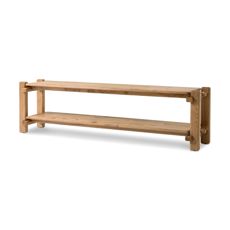 Marcia Low Console Table Natural Reclaimed French Oak Angled View Four Hands