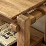 Marcia Low Console Table Natural Reclaimed French Oak Staged View Joint Details Four Hands