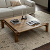 Marcia Square Coffee Table Natural Reclaimed French Oak Staged View in Living Room Four Hands