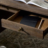Markia Executive Desk Aged Oak Veneer Staged View Open Drawer 236894-001