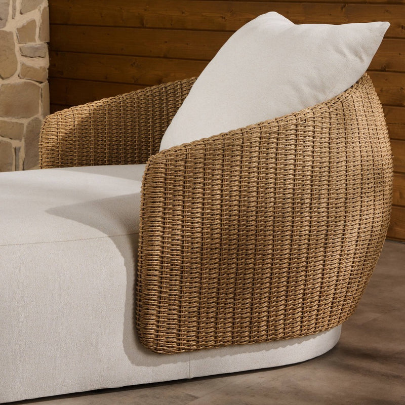 Four Hands Maven Outdoor Chaise staged arm view 