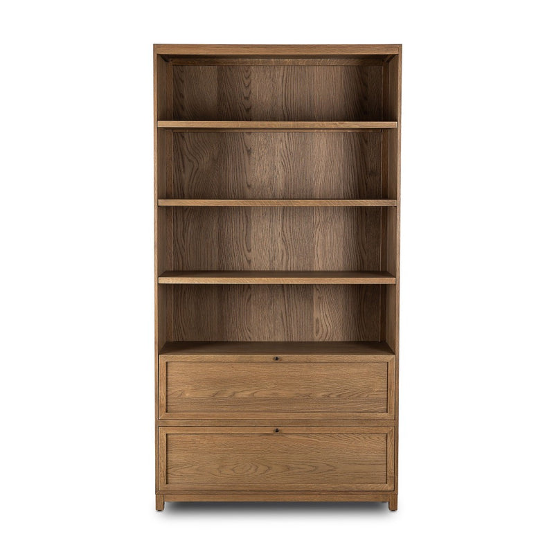 Four Hands Millie Bookcase front view with closed drawer