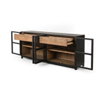 Four Hands Millie Large Sideboard Matte Black Angled View with Open Drawers